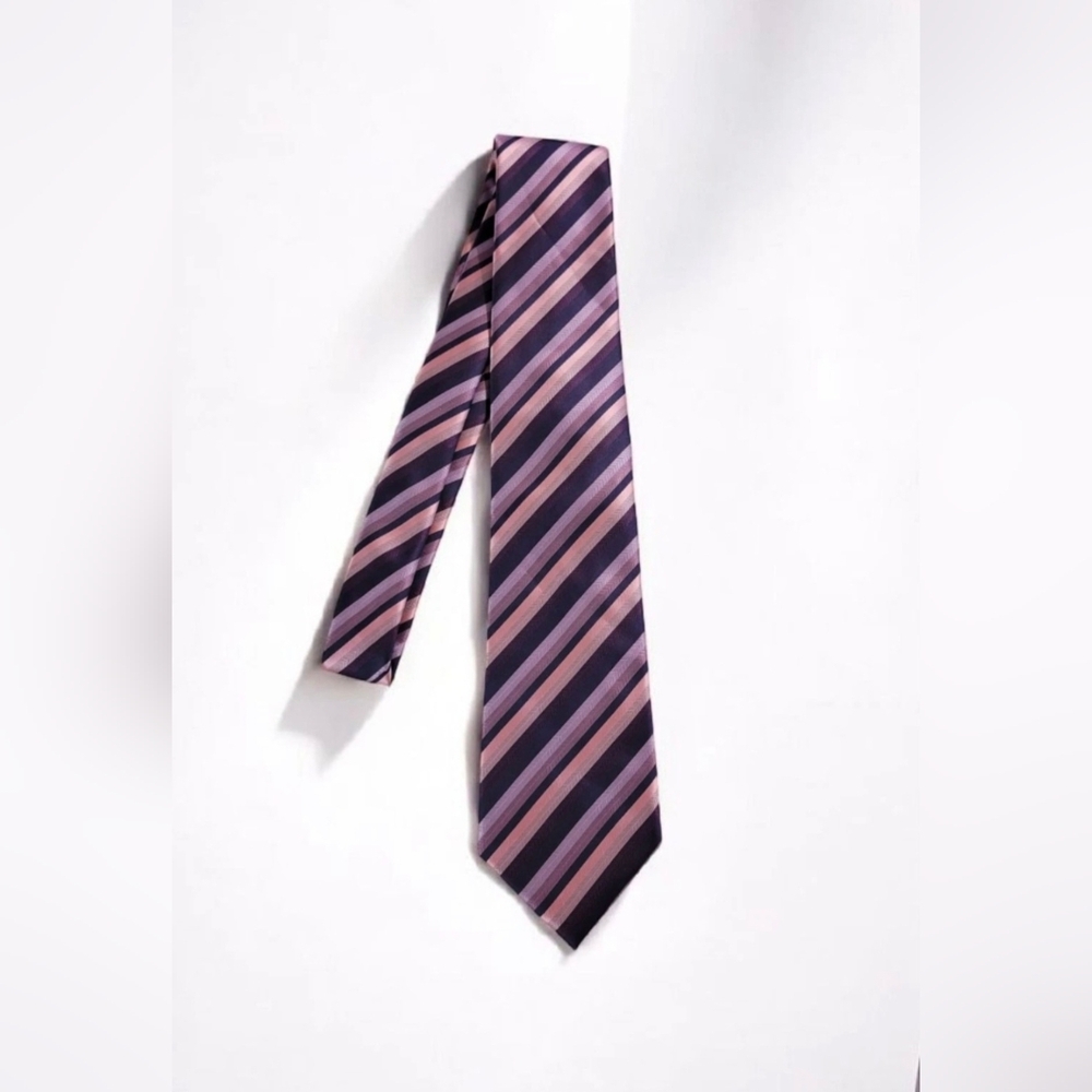 Mens Antonio Ricci Striped Necktie in Purple and Pink 58" 100% Polyester